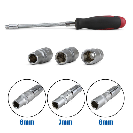 FLEXIBLE SHAFT SCREWDRIVER 6 7 8mm HEX SOCKET TOOL HI-GRIP CLIP FLEXI DRIVER