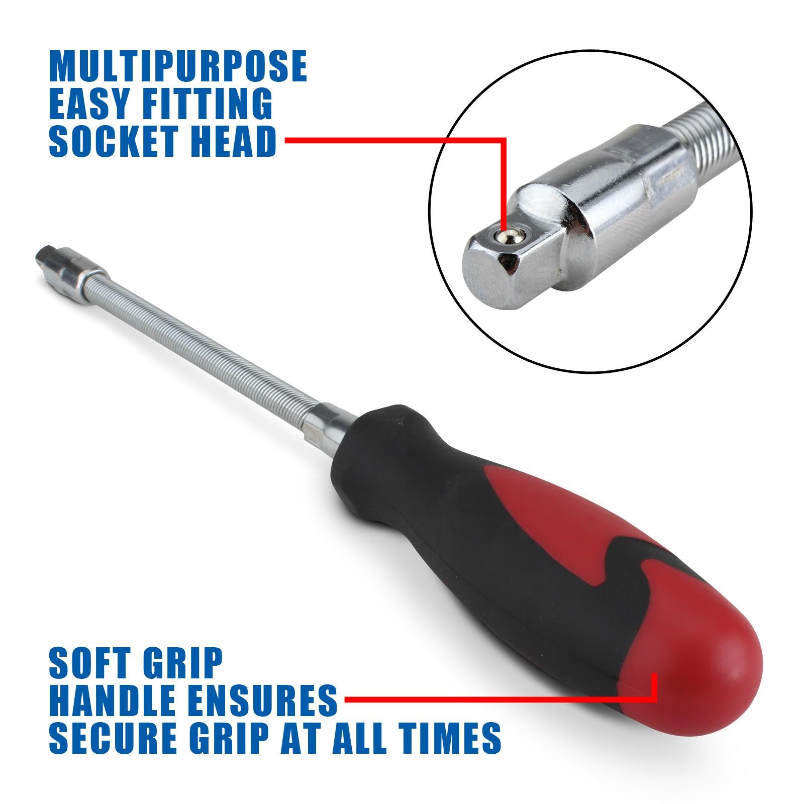 FLEXIBLE SHAFT SCREWDRIVER 6 7 8mm HEX SOCKET TOOL HI-GRIP CLIP FLEXI DRIVER